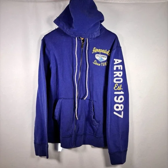 Aeropostale Y2K Hoodie Mens XL Full Zip Patch Embroider Grunge Hooded Sweatshirt - Picture 2 of 8